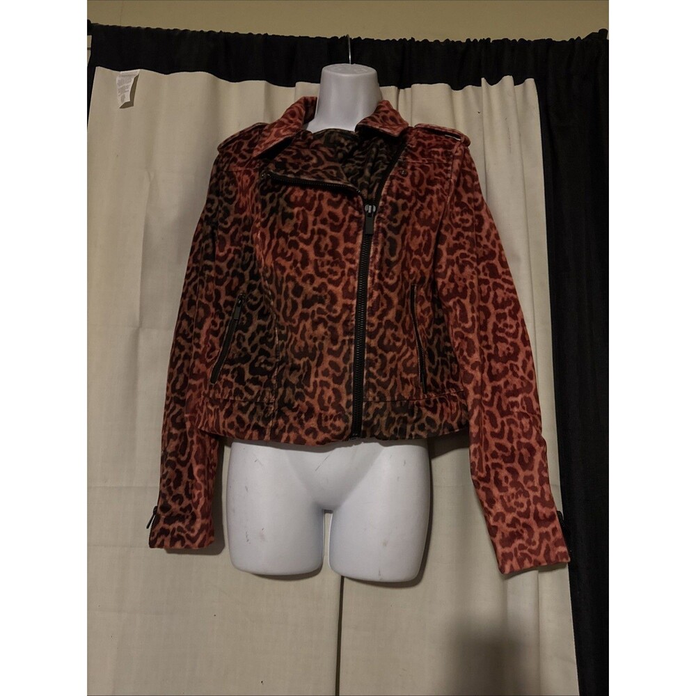 Romeo & Juliet Couture Faux Suede Animal Print Zip Up Moto Jacket Size Large